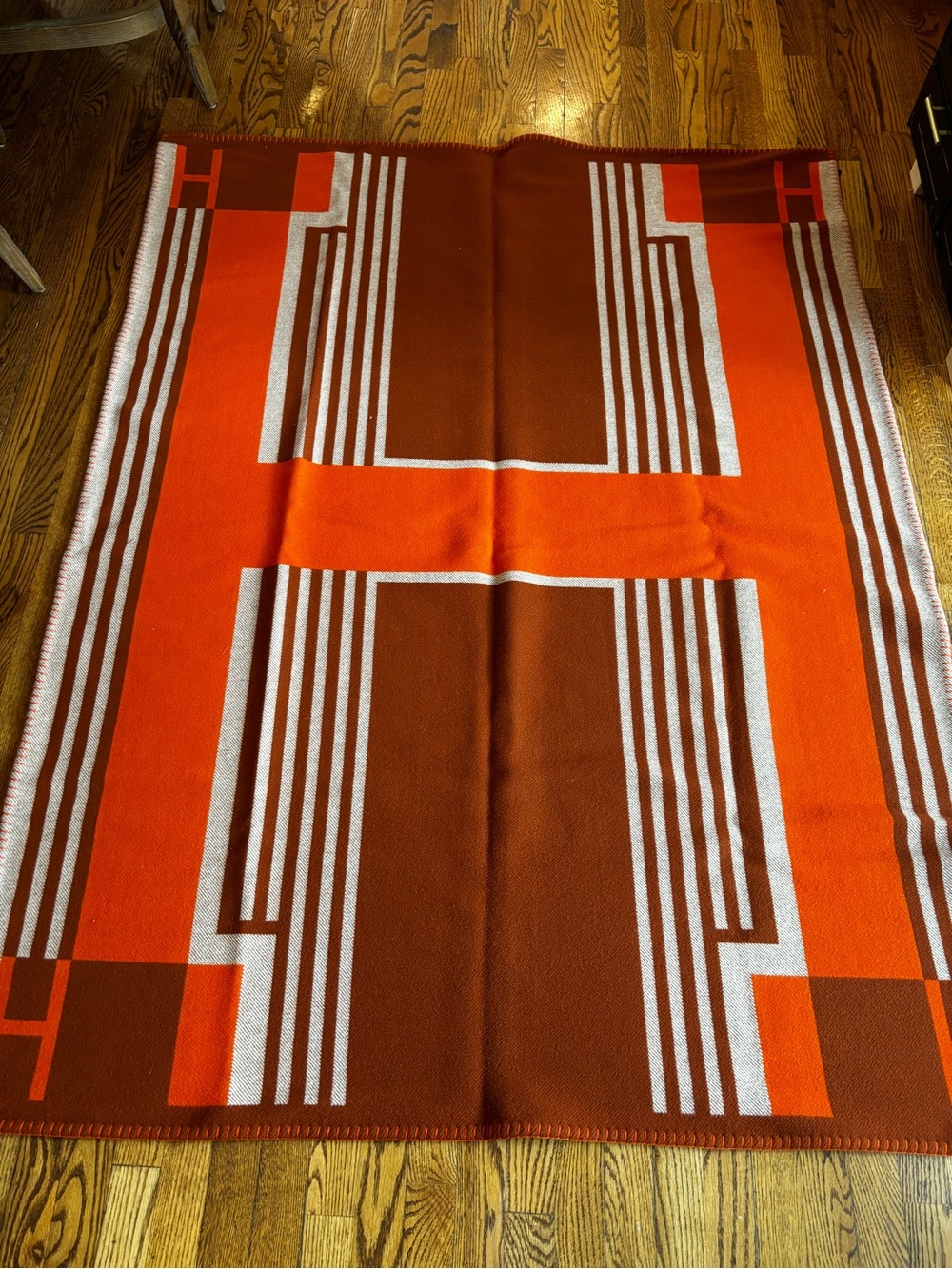 Hermes Orange and Brown Graphic 'H' Throw Blanket